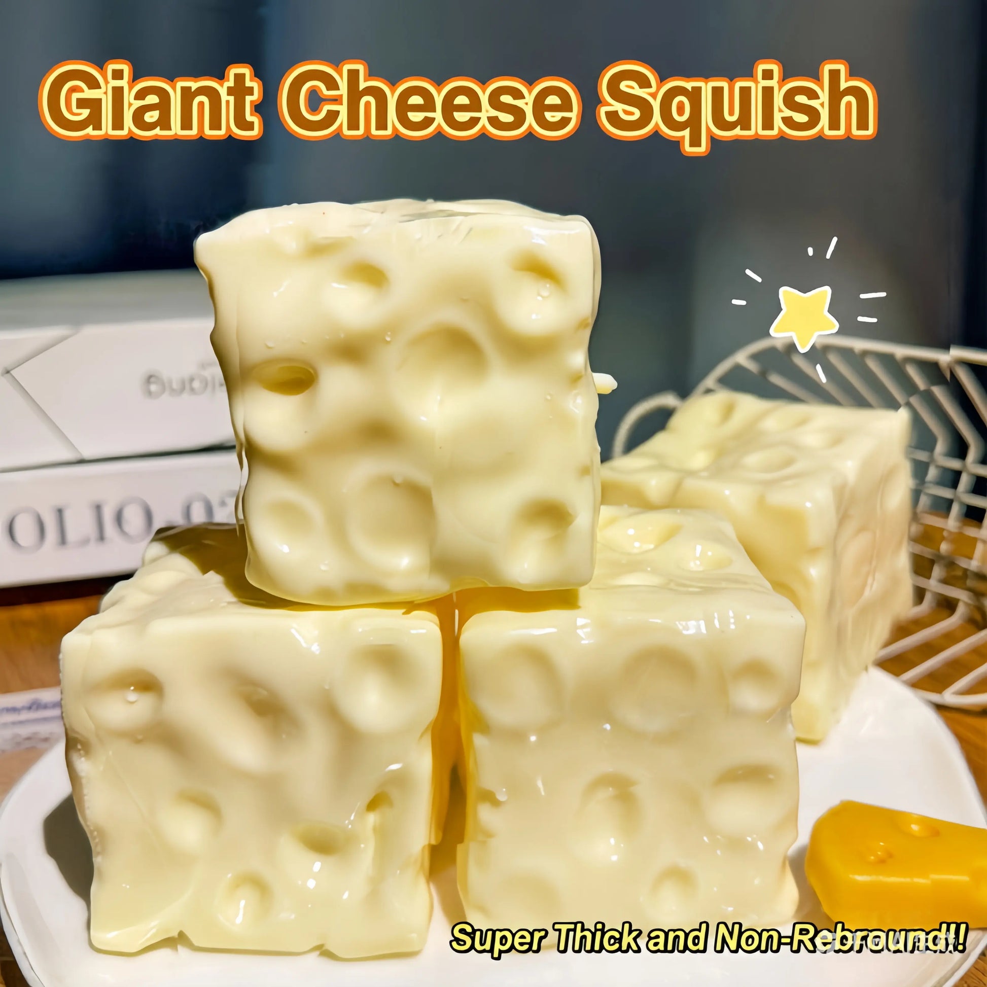 Squishy Cheese Block - Yellow, Moldable Fidget Toy with Squeeze Feature, Ideal for Play and Relaxation Giant Cheese Squishy - 6/7Cm Moldable Non-Rebound & Slow Rebound Fidget Toy | Viral ASMR Stress Ball Glutinous